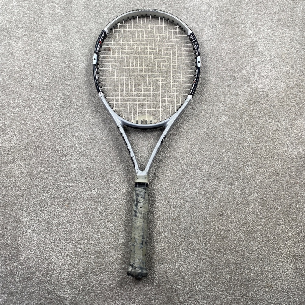 Head Flexpoint Heat Tennis Racket Unisex 4 1/2 Silver Black Mid Plus 102 sq in